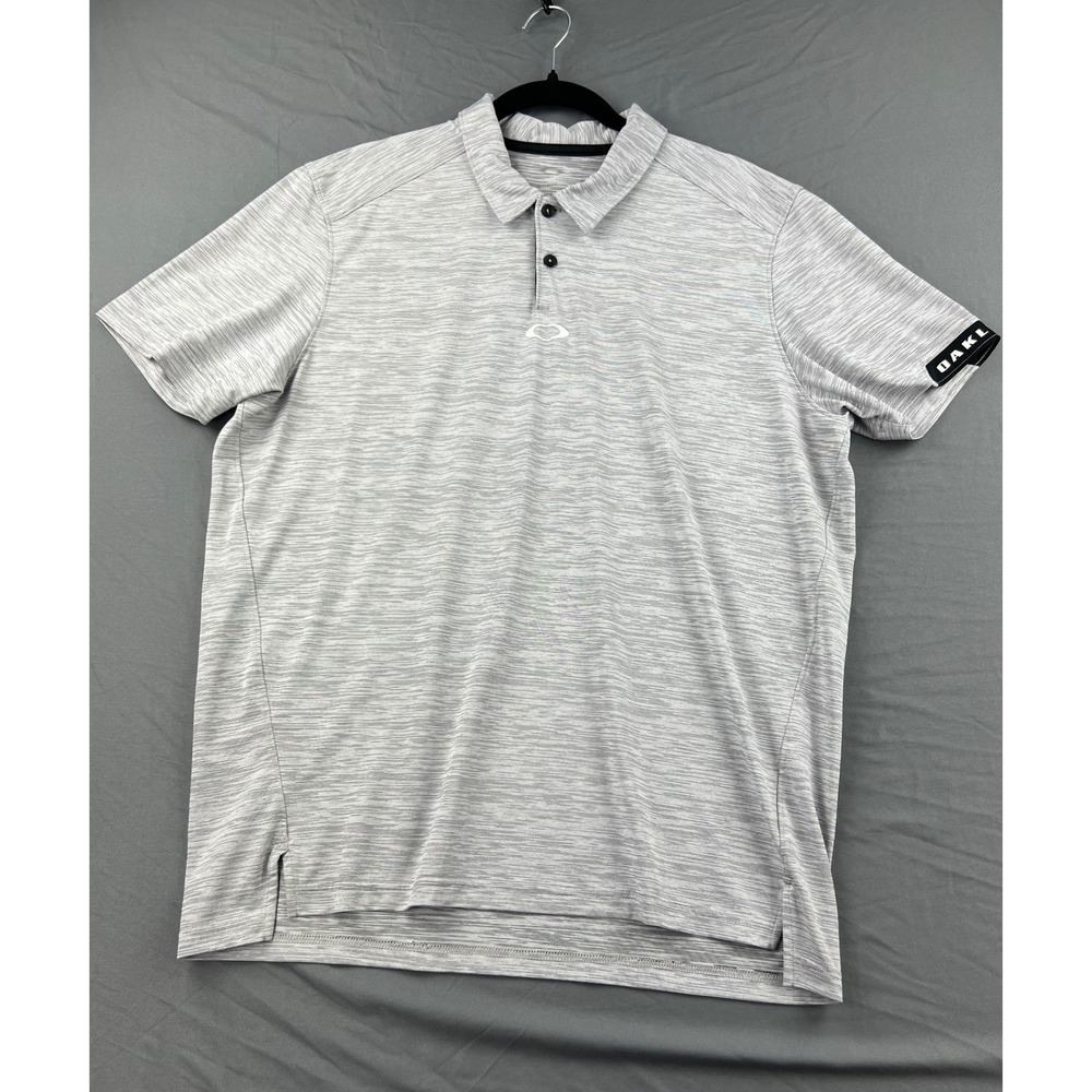 Oakley Mens Polo Shirt Gray Heathered Performance Short Sleeve Golf Top 3115